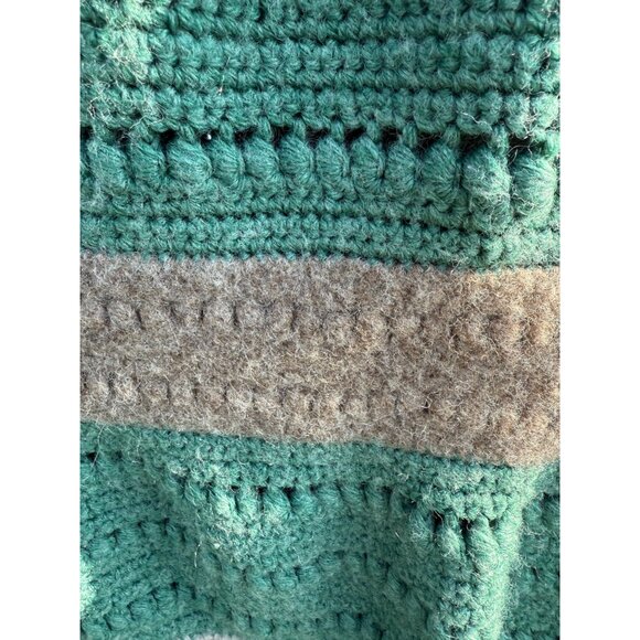 Vintage 70's Small Afghan Wool/acrylic Green Beige Gray 61x46" - Picture 12 of 14